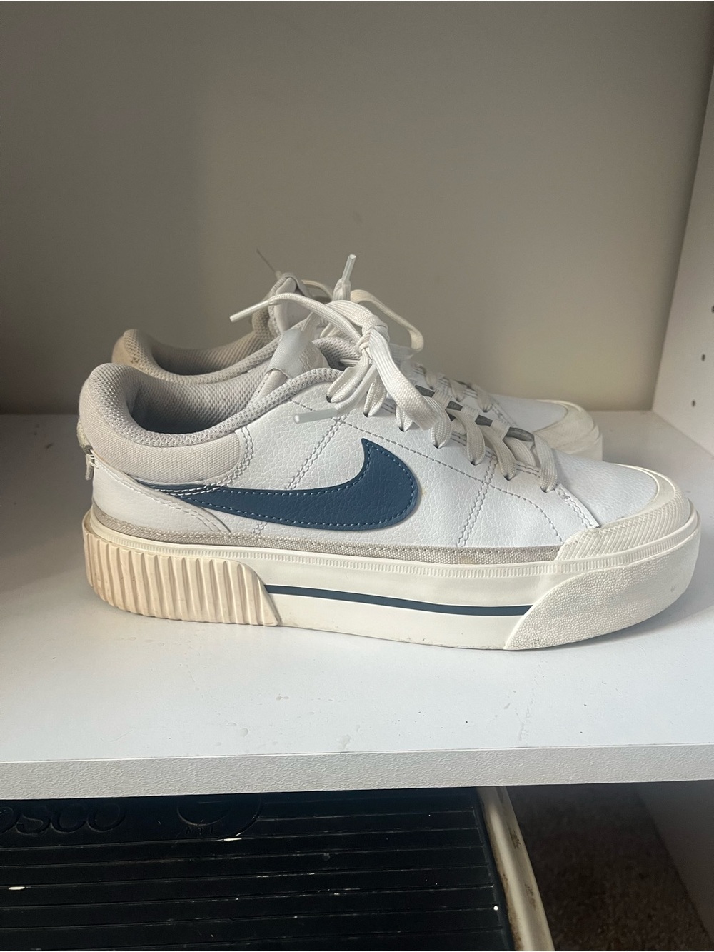 Nike White Low-Top Sneakers with Blue Swoosh